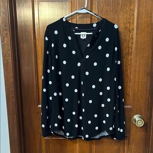 Anne Klein Black Blouse with White Polka Dots